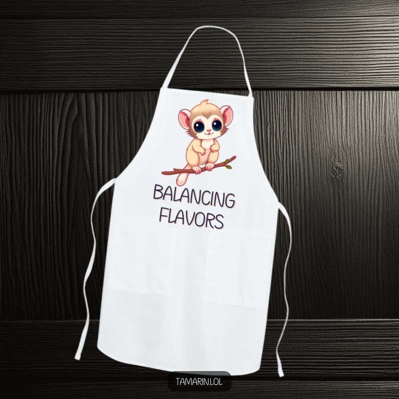 Funny Apron: A tamarin balances on a thin twig, bringing a sense of daring to the kitchen, a unique funny gift.