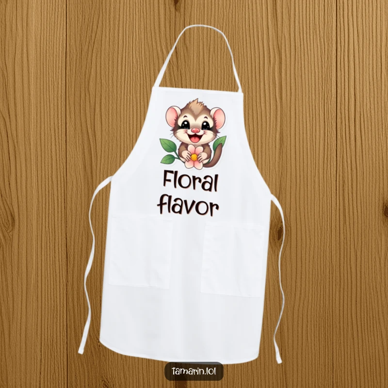 Funny tamarin flower peek apron, a charming tamarin peeking from a flower, perfect for keeping clean with a touch of adorable fun.