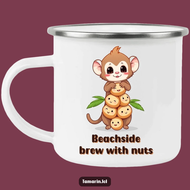 Funny Tamarin Coconut Balance Camping Mug: Monkey Outdoor Drinkware, Tropical Gift