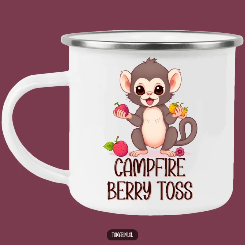 Funny Tamarin Monkey Juggling Camping Mug - Adventure-Ready Berry Acrobat Drinkware