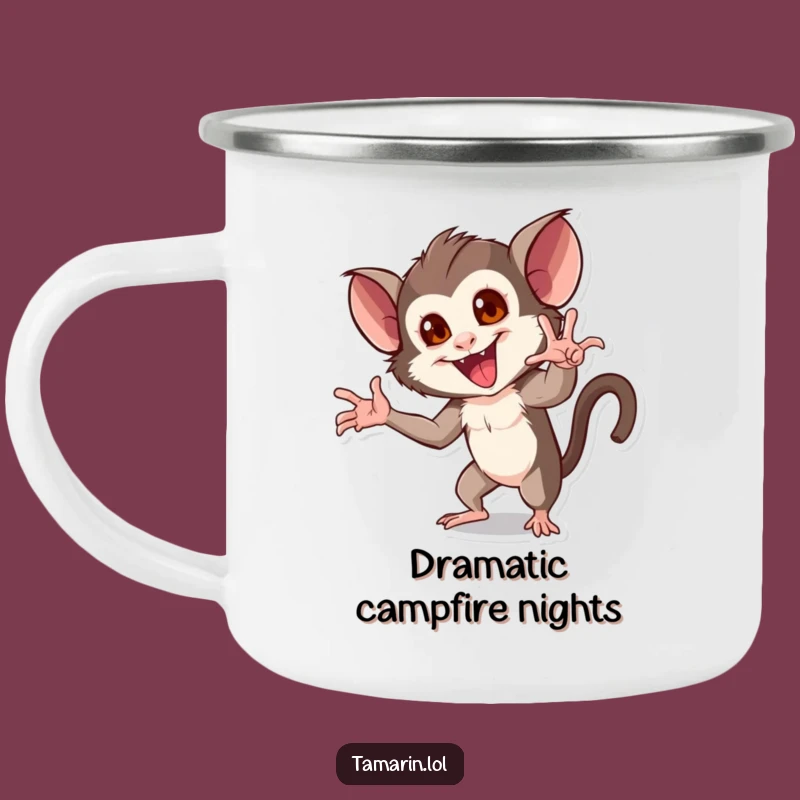 Rustic Funny Dramatic Tamarin Camping Mug: Campfire Drama, Ideal Funny Gift!