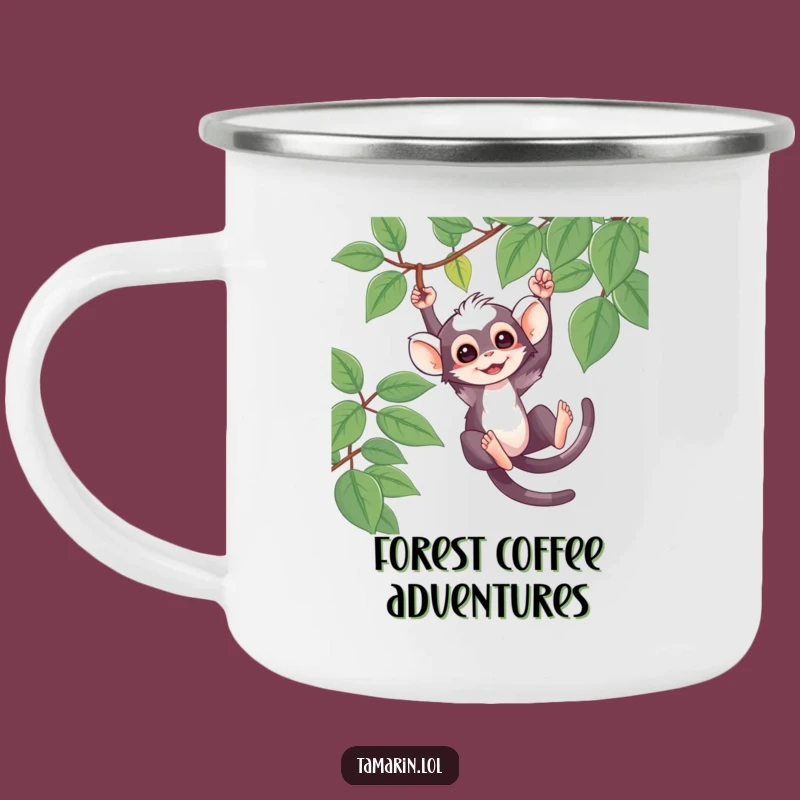 Funny Enamel Tamarin Mug: Swinging Monkey, Jungle Camp Fun, Great Funny Gift.