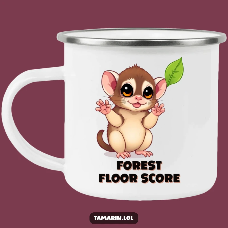 Funny Leaf-Catching Tamarin Camping Mug: Durable Monkey Enamel Cup, Nature's Play, Funny Gift