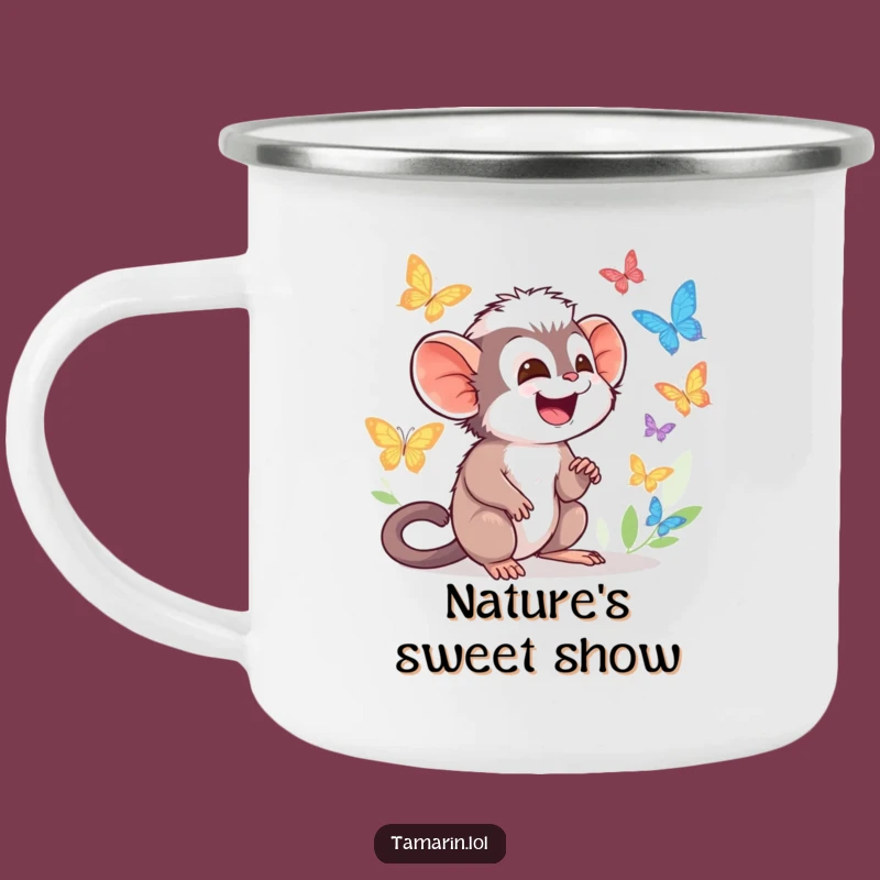 Funny Tamarin Camp Butterfly Mug - Giggling Character, Outdoor Gift