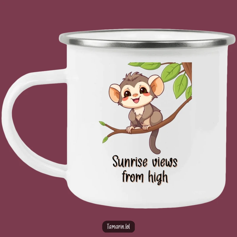 Funny Enamel Tamarin Mug: Balanced Monkey, Tree Branch Camp Fun, Great Funny Gift.