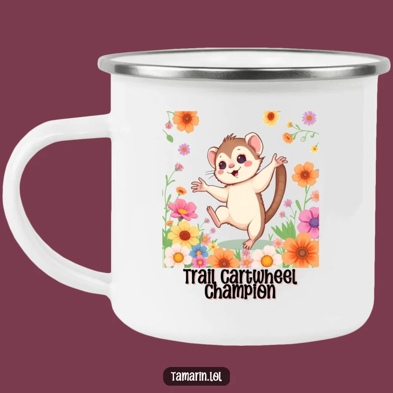 Funny Cartwheeling Tamarin Camping Mug: Durable Monkey Enamel Cup, Energetic Adventures, Funny Gift