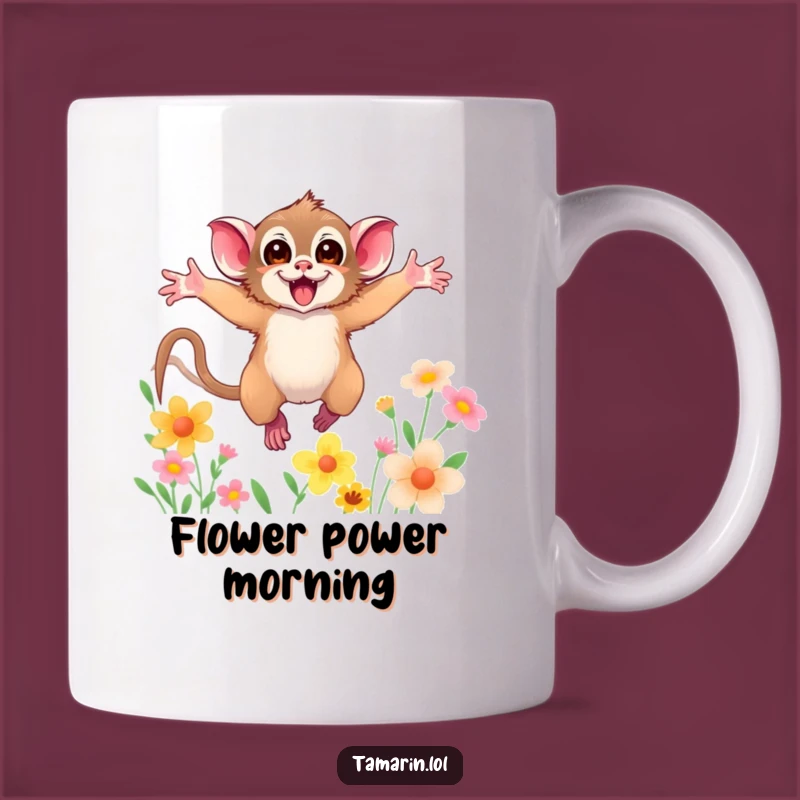 Funny Tamarin Flower Leap Mug: Joyful Monkey, Perfect Humorous Gift!