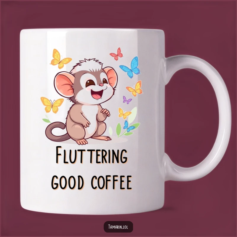 Funny Tamarin Butterfly Giggles Mug - Joyful Character Watching Nature, Great Gift