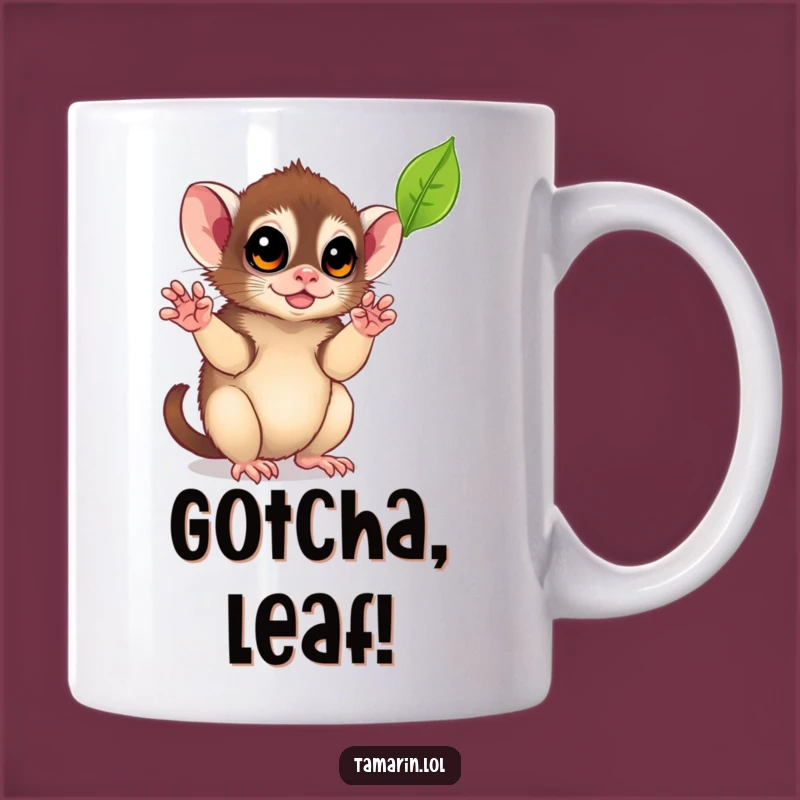 Funny Leaf-Catching Tamarin Mug: Playful Monkey Coffee Cup, Perfect Funny Gift