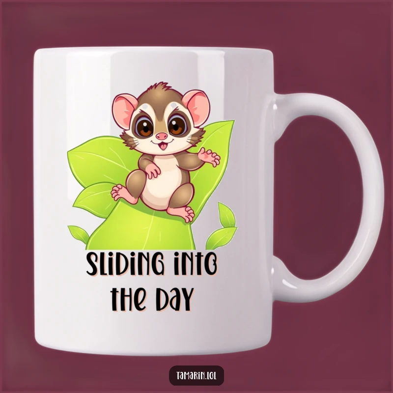 Funny Tamarin Leafy Slide Mug: Excited Primate's Fun Gift!