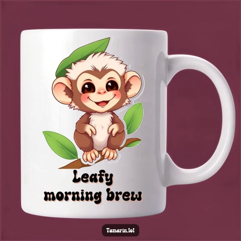 Funny Tamarin Monkey Leaf Hat Mug - Hilarious Primate Woodland Gift Idea