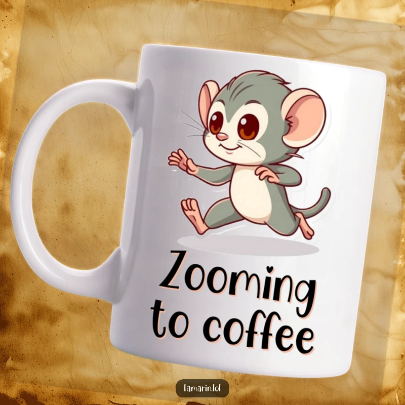 Funny Mug: A tamarin is depicted in a rapid, energetic dash, symbolizing speed and enthusiasm, a perfect funny gift.