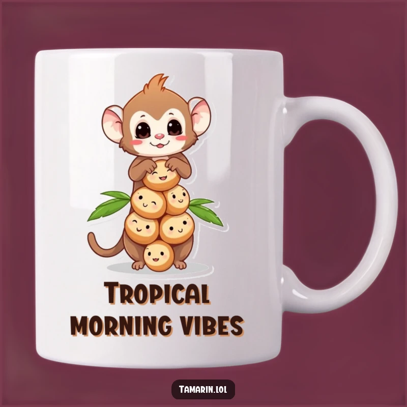 Funny Tamarin Coconut Balance Mug: Adorable Monkey Character, Perfect Tropical Gift