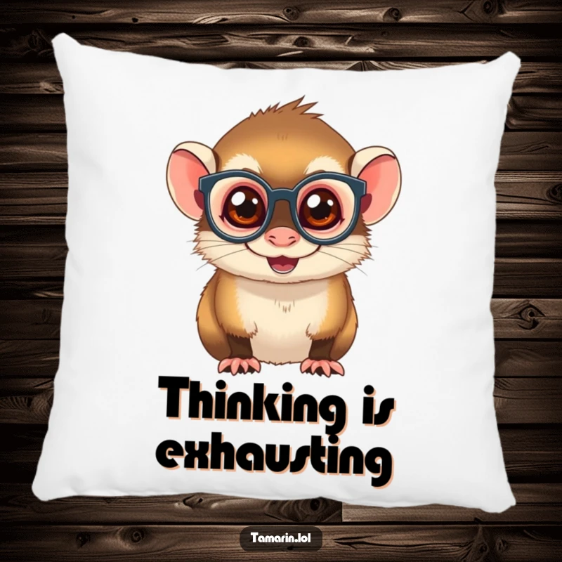Funny Spectacled Tamarin Pillow: A soft and decorative pillow featuring a grinning monkey with tiny spectacles, bringing cozy humor to any seating area.