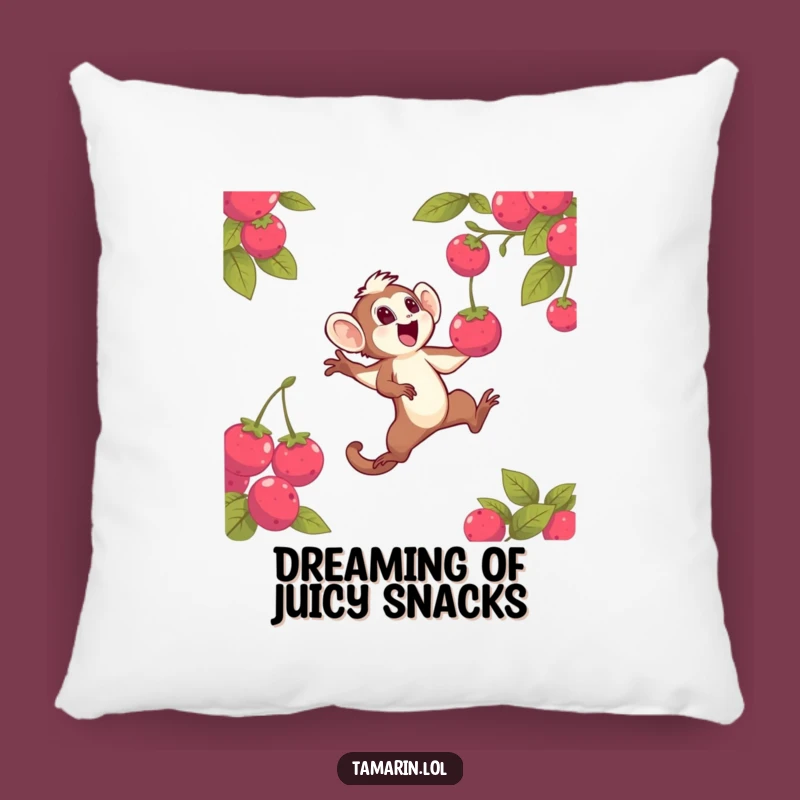 Funny Tamarin Berry Catch Pillow: Adorable and Hilarious Primate Decor for Your Couch