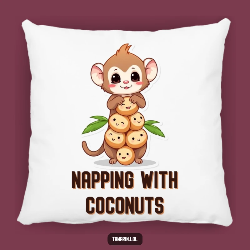 Funny Tamarin Coconut Balance Pillow: Monkey Cushion, Cozy Tropical Gift Accent