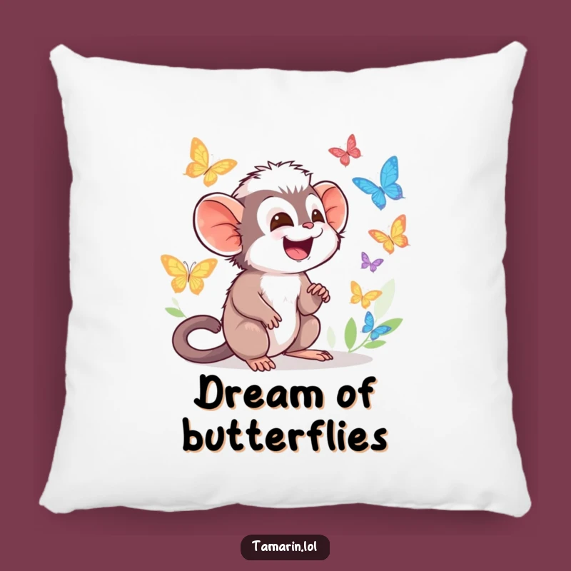 Funny Tamarin Happy Dreams Pillow - Giggling Butterfly Character, Relaxing Gift