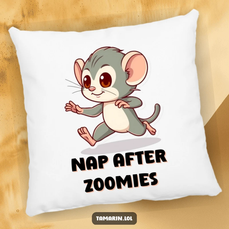 Funny Pillow: A tamarin dashes energetically, representing speed and vitality, a great funny gift.
