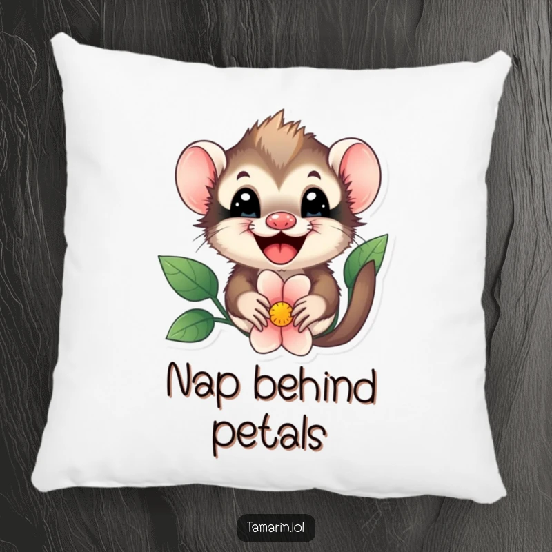 Funny tamarin flower peek pillow, a cute tamarin peeking from behind a flower, offering comfort and cheerful decorative appeal.
