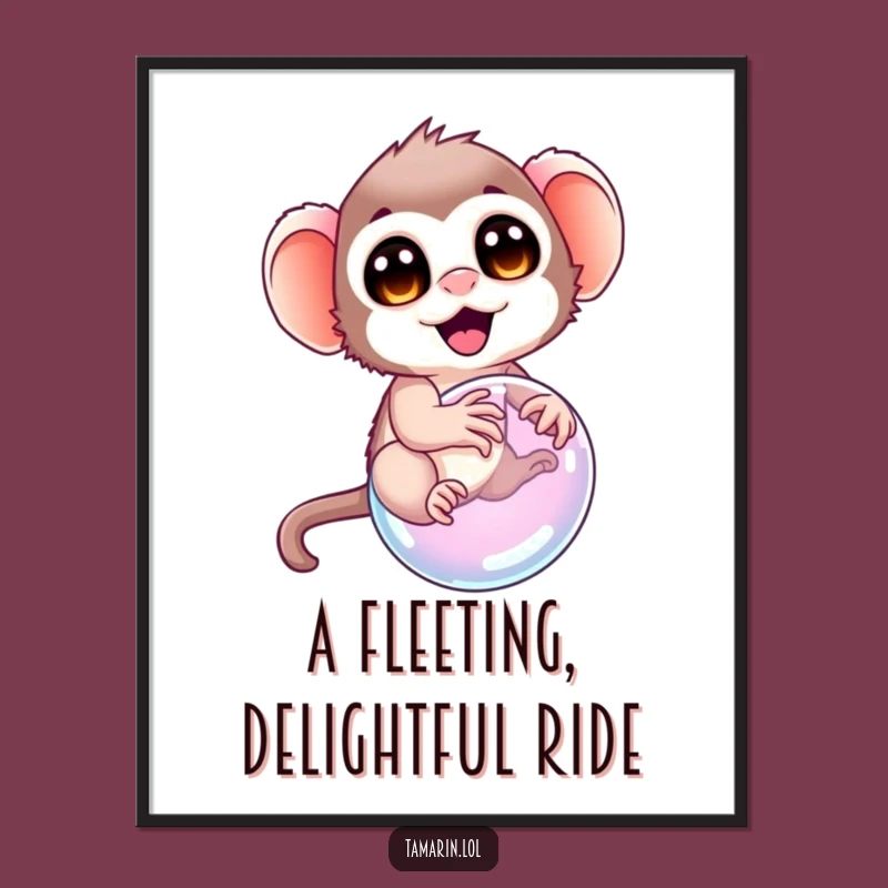 Funny Tamarin Bubble Ride Digital Art: Whimsical Wall Decor!