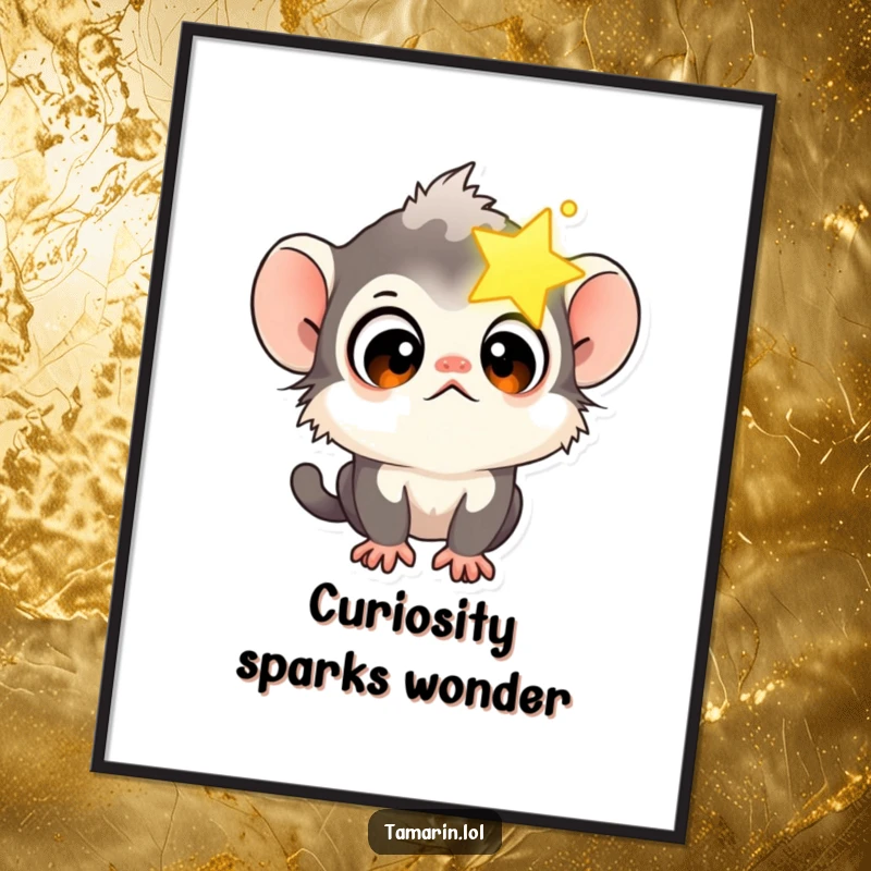 Funny Tamarin Star Gazer Digital Art Print of a curious tamarin monkey looking at a glowing star, for instant decor.