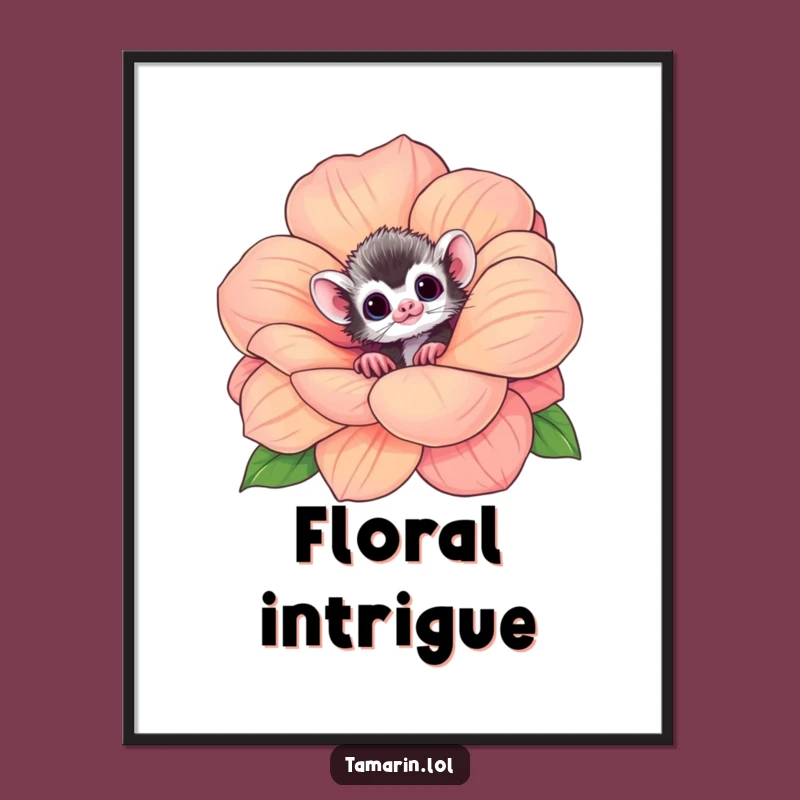 Funny Tamarin Flower Digital Art Print - Curious Monkey Wall Decor Gift