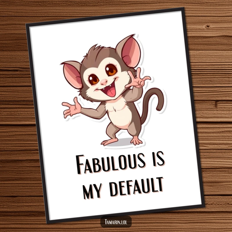 Funny digital print of a tamarin striking a hilariously dramatic and flamboyant pose with theatrical flair.