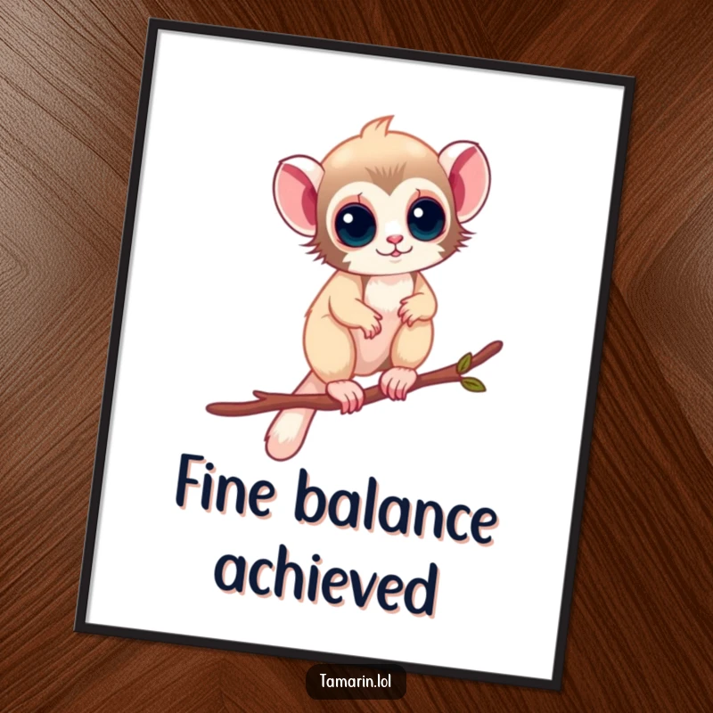Funny Digital Art Print: A tamarin balances on a thin twig, showcasing incredible skill and natural beauty, a perfect funny gift.