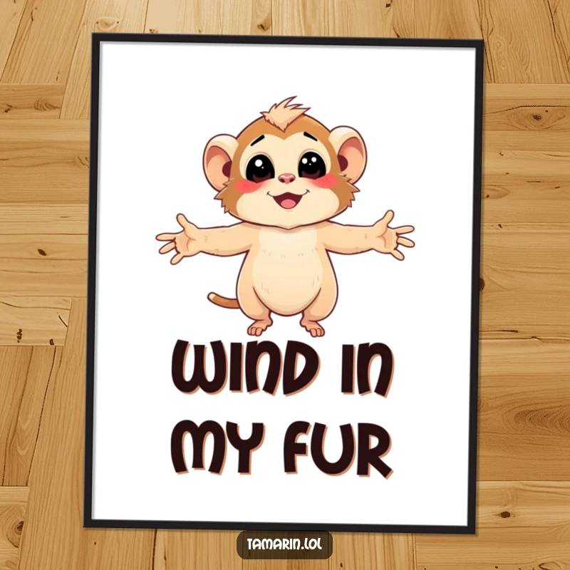 Funny Tamarin Digital Art Print featuring character embracing the gentle, smiling breeze with arms wide open, perfect for decor.
