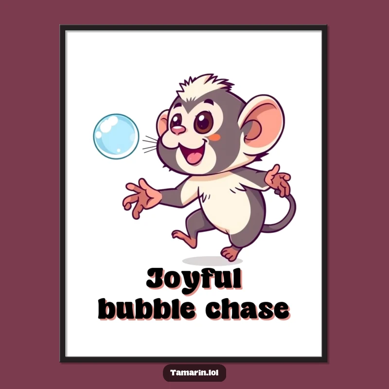 Funny Tamarin Bubble Digital Art Print - Playful Monkey Decor Gift