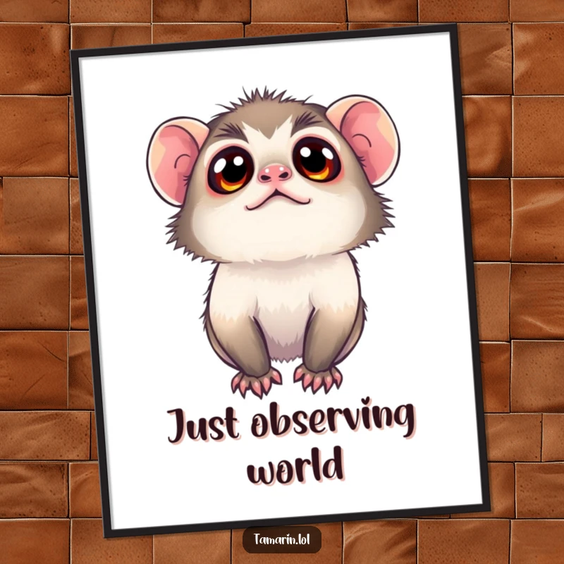 Funny tamarin digital art print of a monkey with large, curious eyes looking up, ready to be downloaded and displayed.