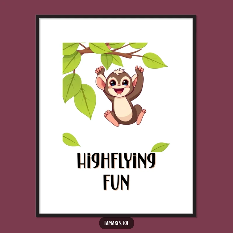 Funny Tamarin Monkey Swinging Digital Art - Instant Primate Humor for Your Walls