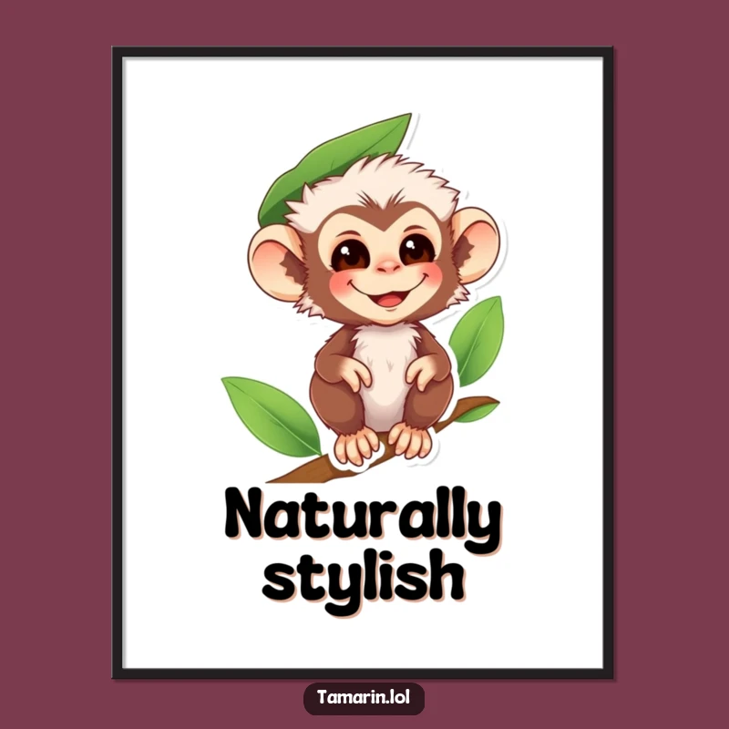 Funny Tamarin Monkey Leaf Hat Digital Art - Instant Primate Humor Print