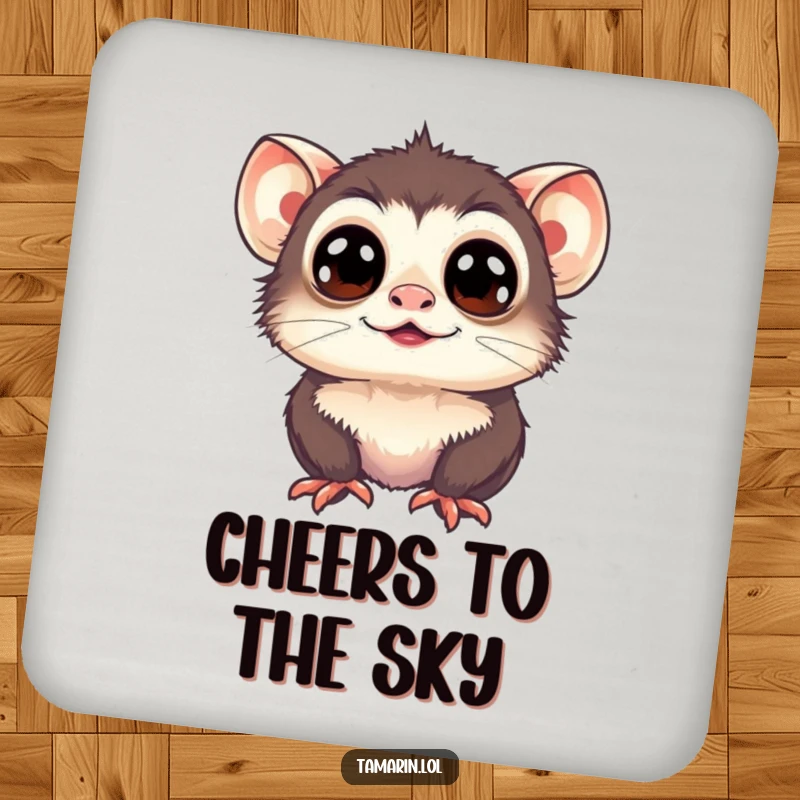 Funny Tamarin Coaster: A tamarin with wide, happy eyes looks up, protecting surfaces with a touch of pure joy.