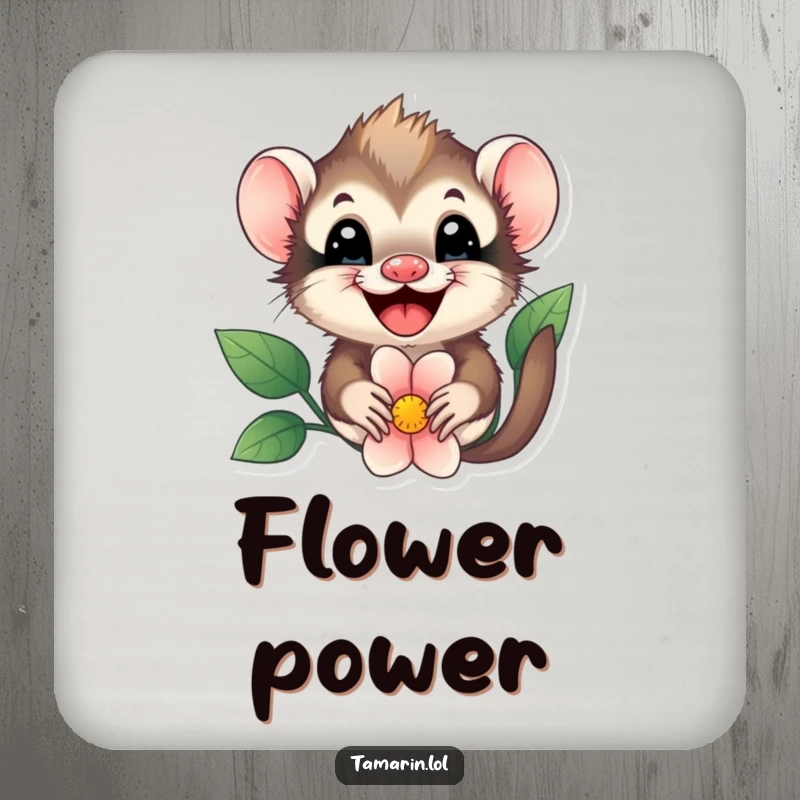 Funny tamarin flower peek coasters, a cheerful tamarin peeking from a flower, protecting surfaces with adorable charm.