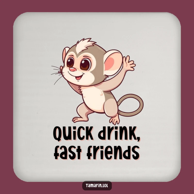 Funny Waving Tamarin Coaster Set: Cheerful Monkey Drink Protector, Welcome Guests, Funny Gift