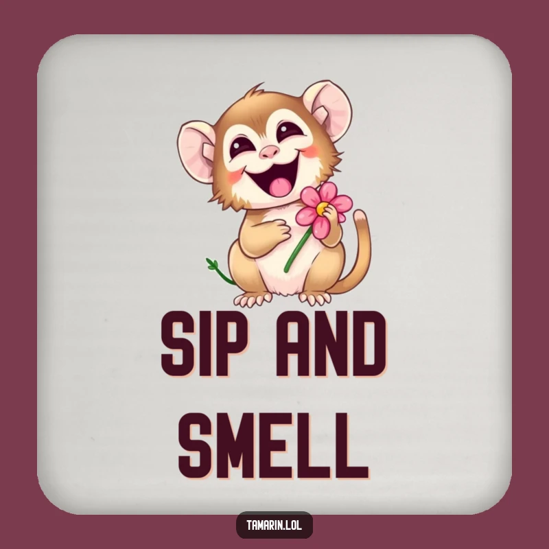 Funny Giggling Tamarin Drink Coaster: Flower Monkey Table Gift