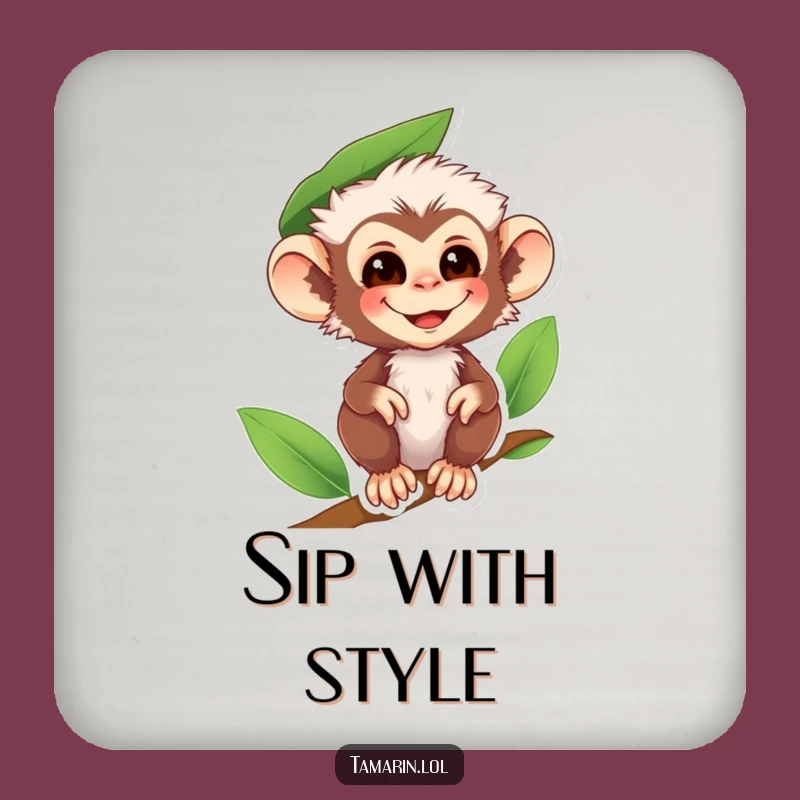 Funny Tamarin Monkey Leaf Hat Coaster - Protect Surfaces with Primate Humor