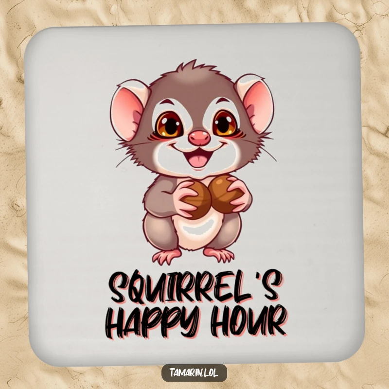 Funny Tamarin Coaster: A tamarin with a mischievous grin holds nuts, protecting surfaces with a touch of playful charm.