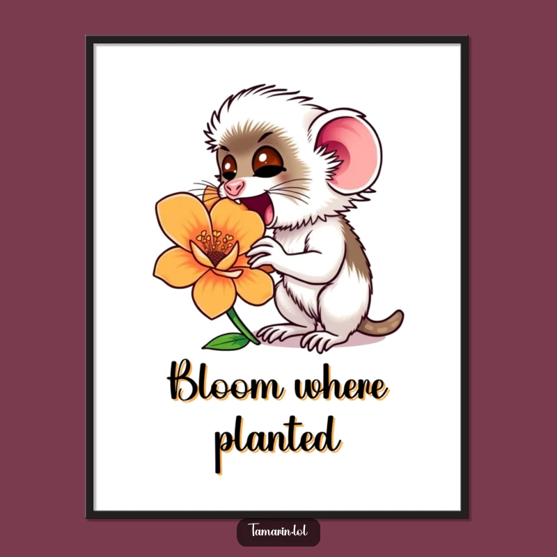 Funny Tamarin Flower Sniffing Poster: Curious Nature Art Print, Gift