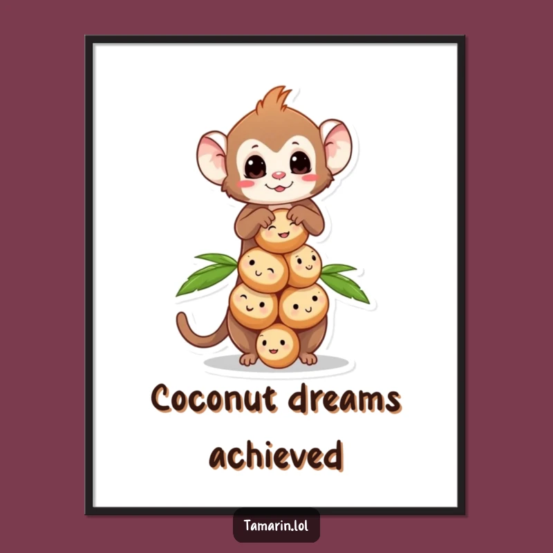 Funny Tamarin Coconut Balance Poster: Monkey Art, Charming Tropical Wall Decor Gift
