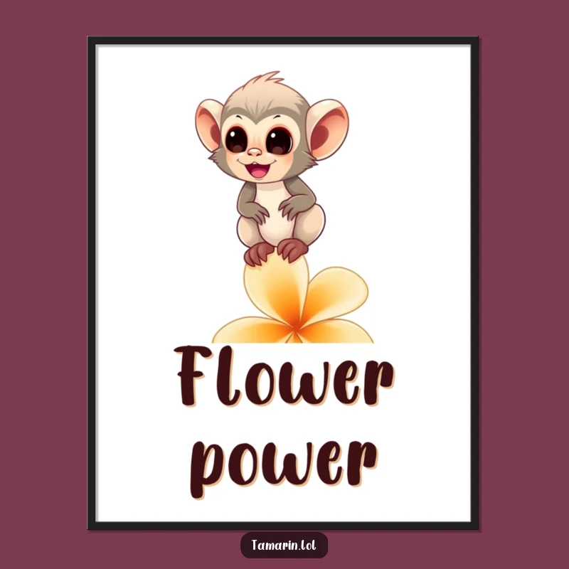 Funny Tamarin Monkey Flower Poster - Vibrant & Comical Primate Art
