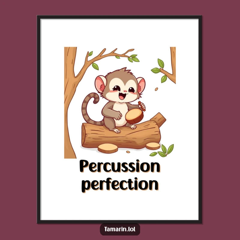 Funny Tamarin Drummer Poster - Energetic Primate Art for Walls Funny Gift