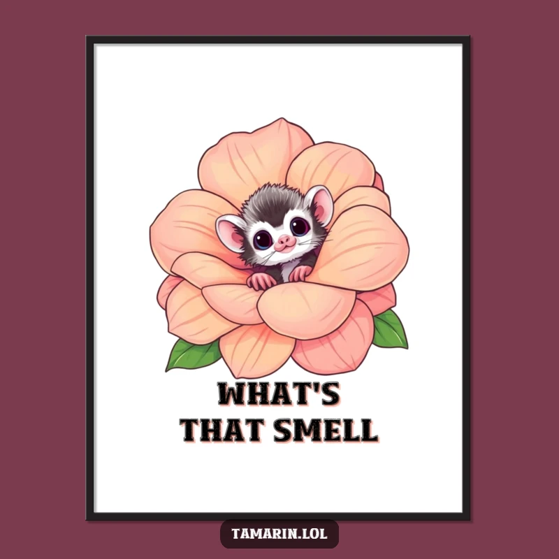 Funny Tamarin Flower Poster - Cute Curious Monkey Wall Art Gift