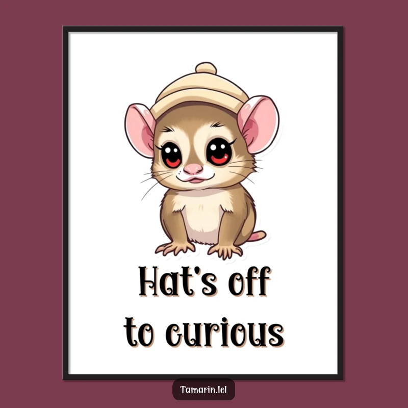 Funny Tamarin Hat Poster: Curious Monkey Art Print, Gift
