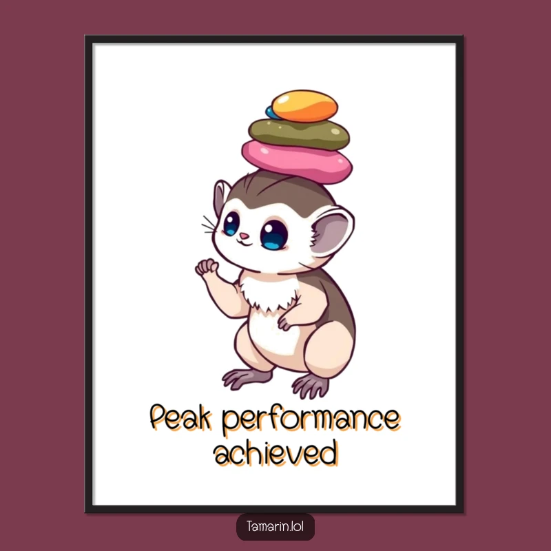 Funny Tamarin Pebble Balance Poster: Artistic Monkey Art, Ideal Funny Gift