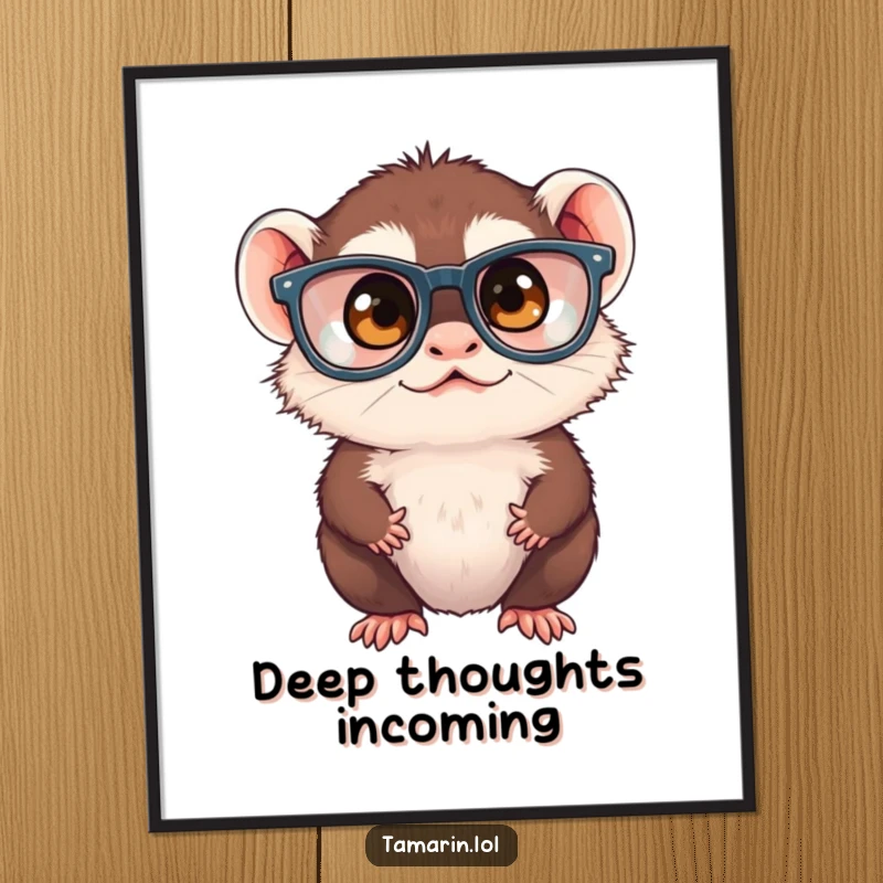 Funny tamarin monkey peering through oversized glasses, squinting intently, displayed as a vibrant poster, adding humor to any room.