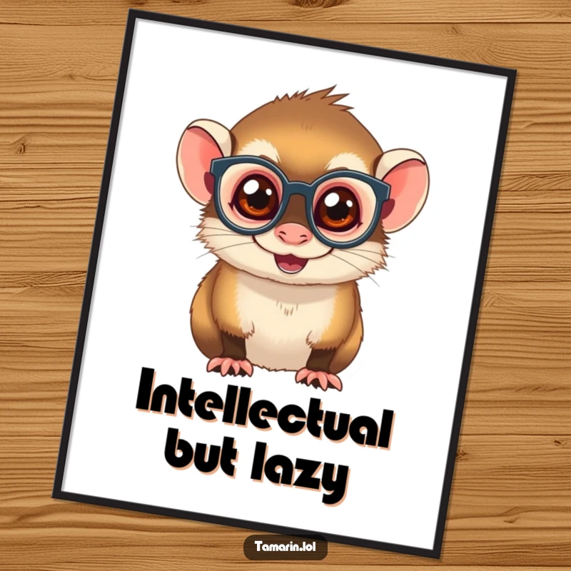 Funny Spectacled Tamarin Poster: A whimsical print of a monkey with small glasses, sporting a mischievous grin, perfect for adding charm to walls.