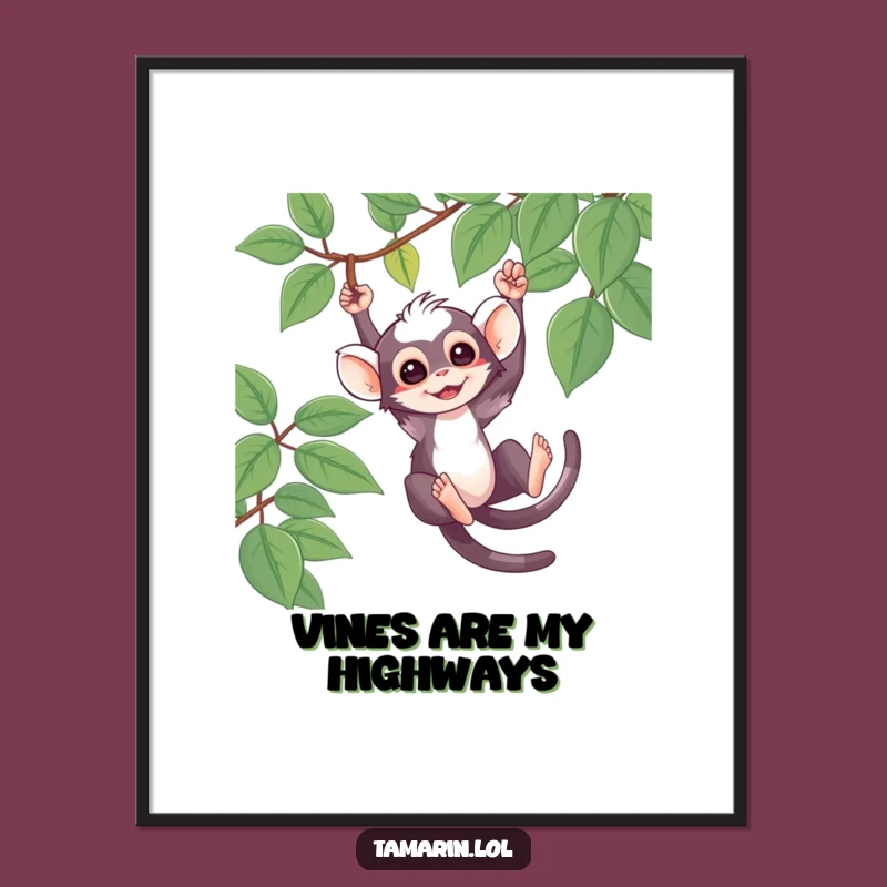 Funny Tamarin Poster: Swinging Monkey Art, Jungle Vibes, Charming Funny Gift Decor.