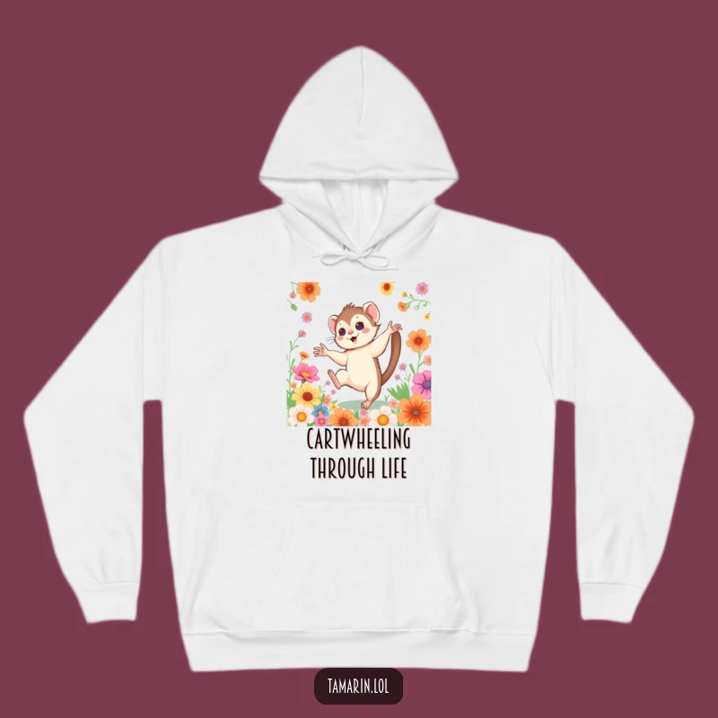 Funny Cartwheeling Tamarin Hoodie: Comfy Monkey Sweatshirt, Cozy Up with Cheer, Funny Gift